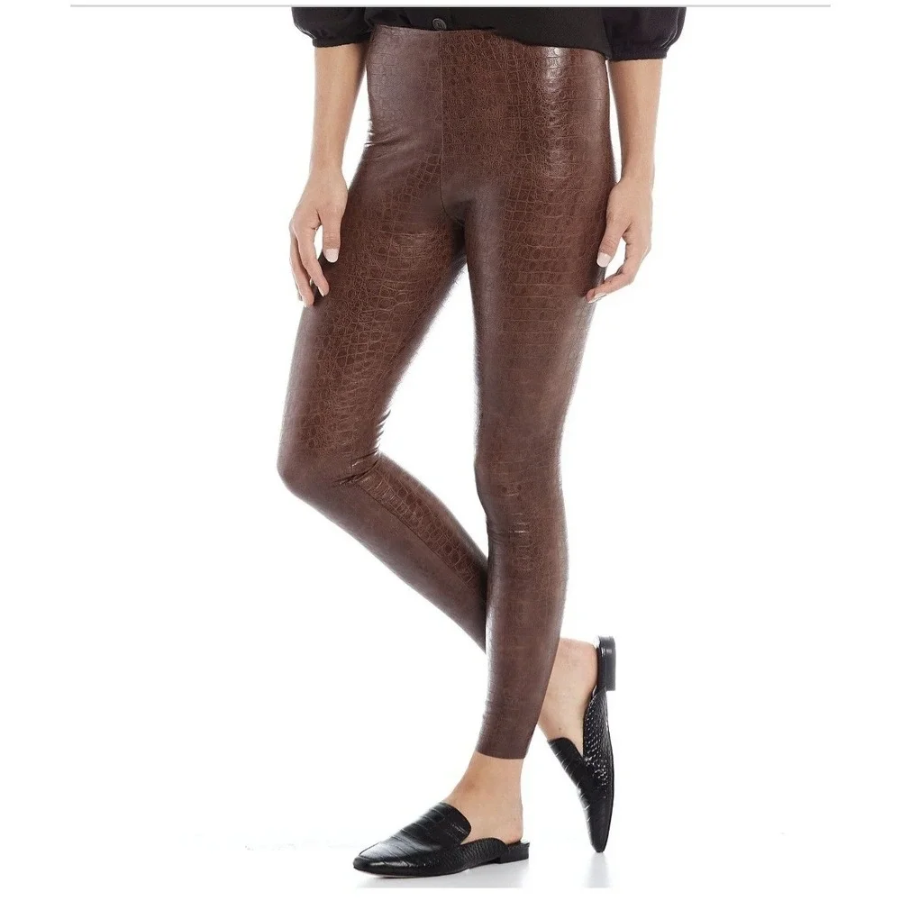 Commando‎ Faux Leather Croc Embossed Leggings Brown Pull On Stretch Medium NWT